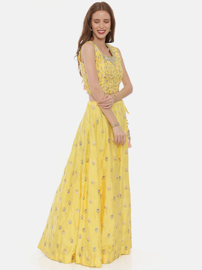 Neeru'S Yellow Color Silk Fabric Ghagra Set