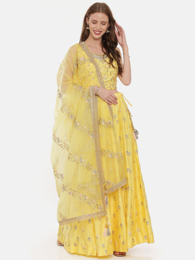 Neeru'S Yellow Color Silk Fabric Ghagra Set