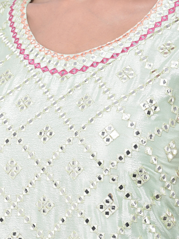 Neerus Green Embellished Sharara Set Kurta with Dupatta - detail view 2