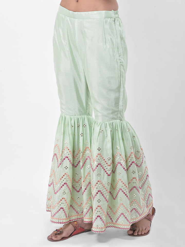 Neerus Green Embellished Sharara Set Kurta with Dupatta - detail view 3