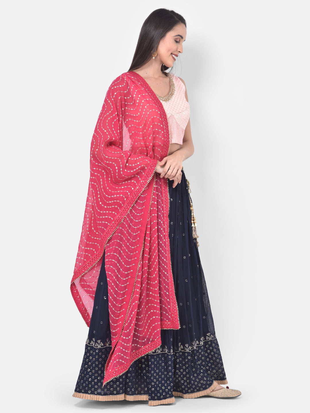 Neerus Pink embellished lehenga set - back view