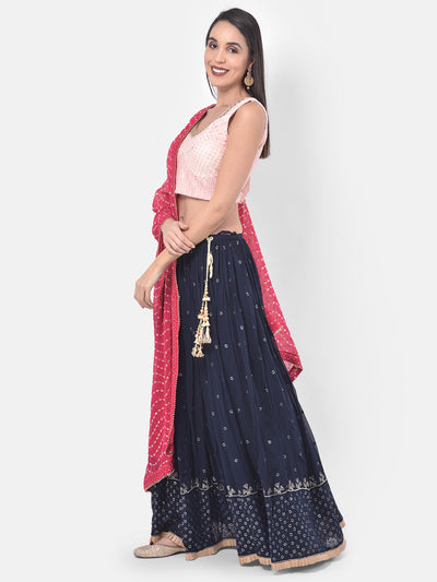 Neeru's Pink & Blue Embellished Lehenga Set