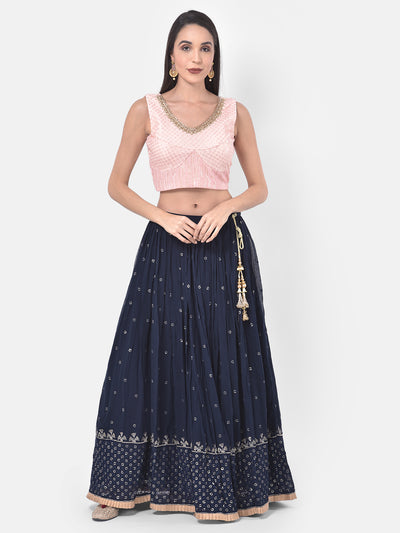 Neeru's Pink & Blue Embellished Lehenga Set
