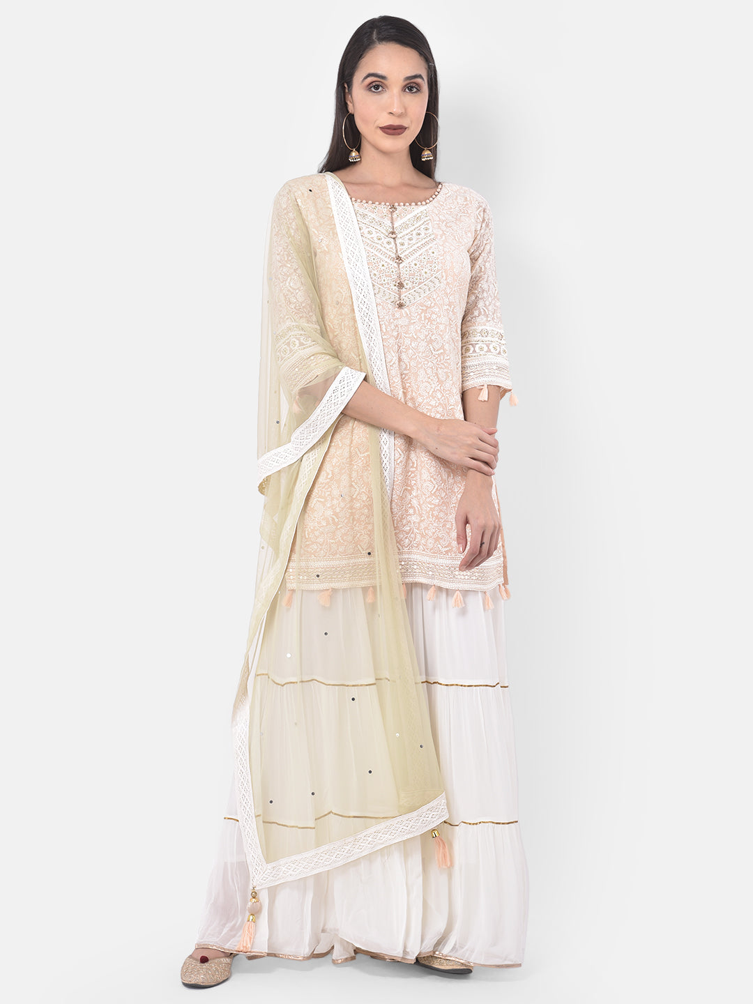 Neerus Pink embroidered sharara set kurta dupatta - detail view 5