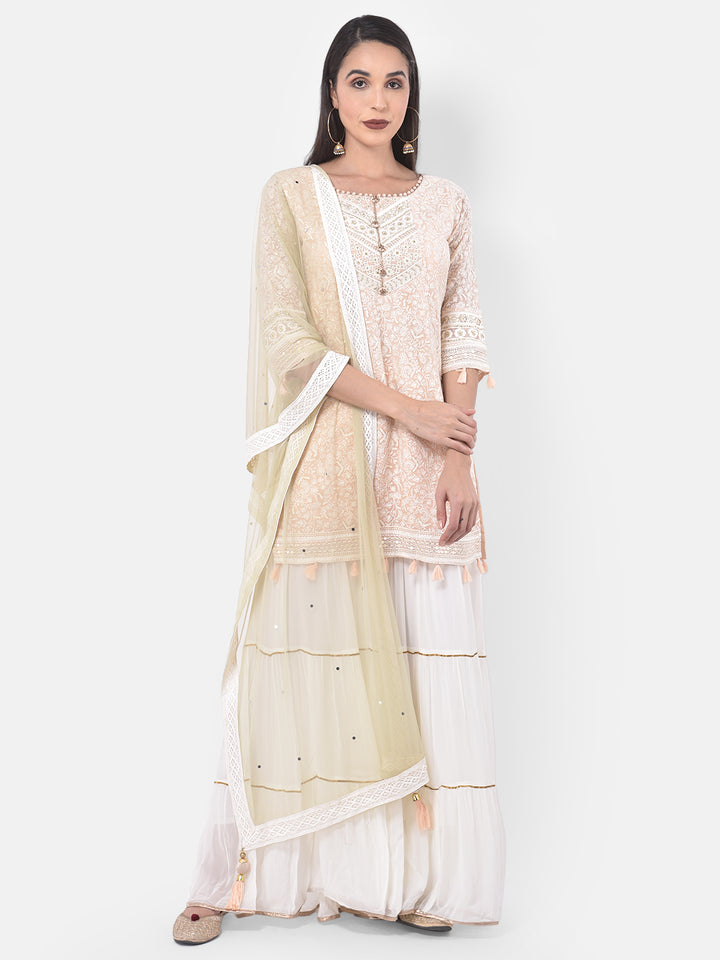Neerus Pink embroidered sharara set kurta dupatta - detail view 5