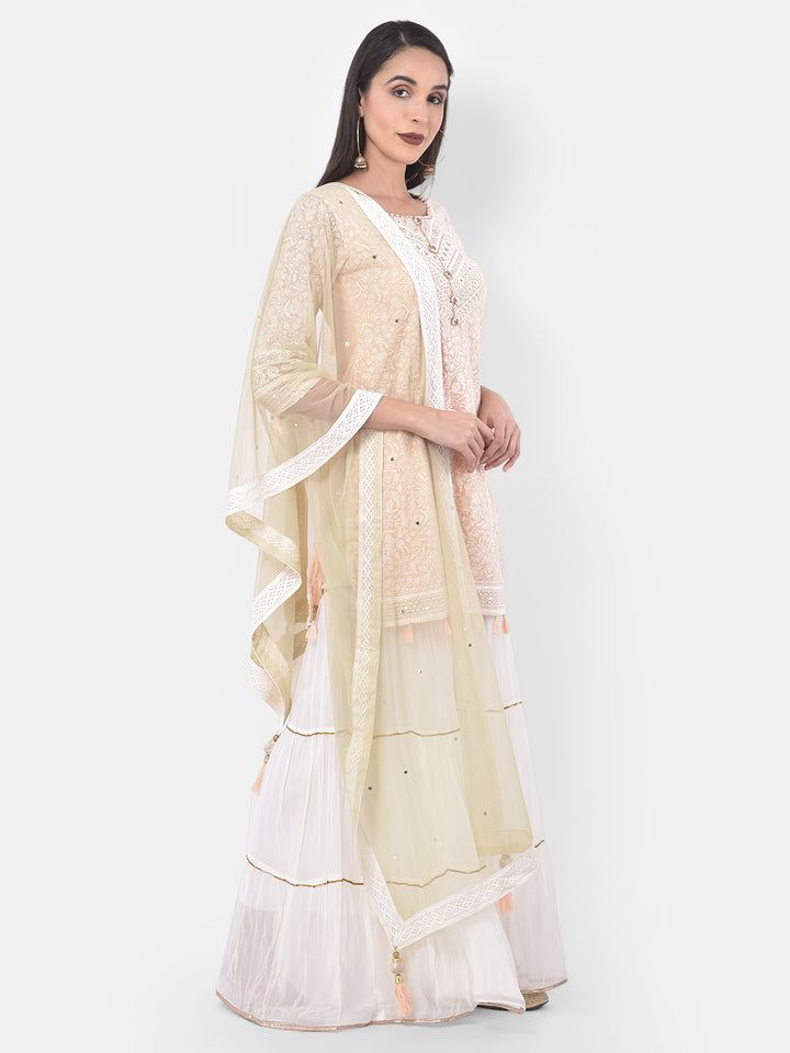 Neerus Pink embroidered sharara set kurta dupatta - front view