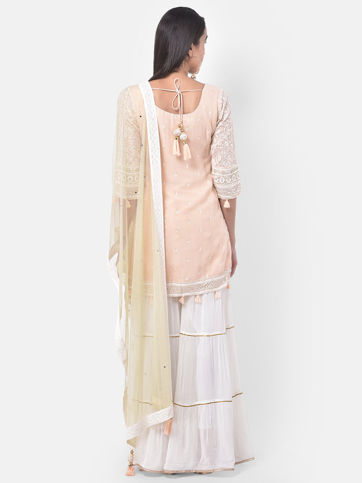 Neerus Pink embroidered sharara set kurta dupatta - detail view 3