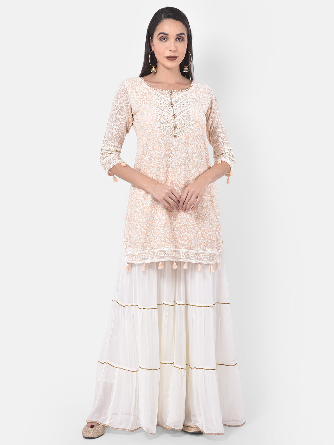 Neerus Pink embroidered sharara set kurta dupatta - detail view 4