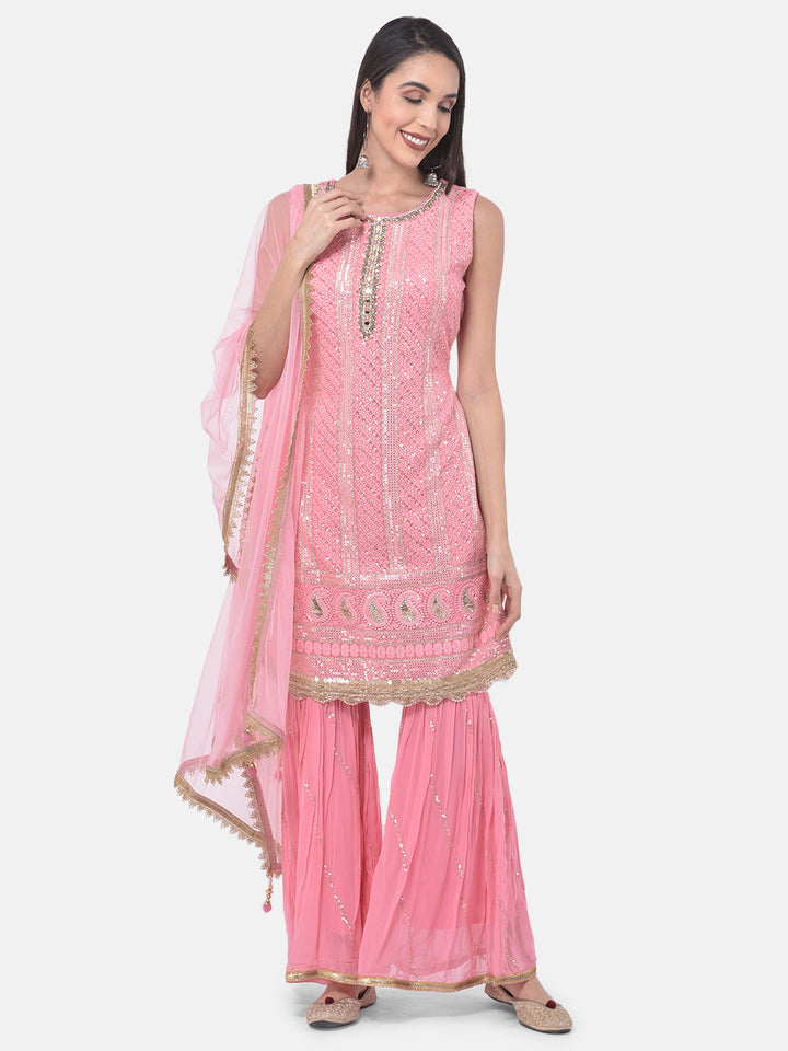 Neerus Pink Color Georgette Fabric Suit-Gharara