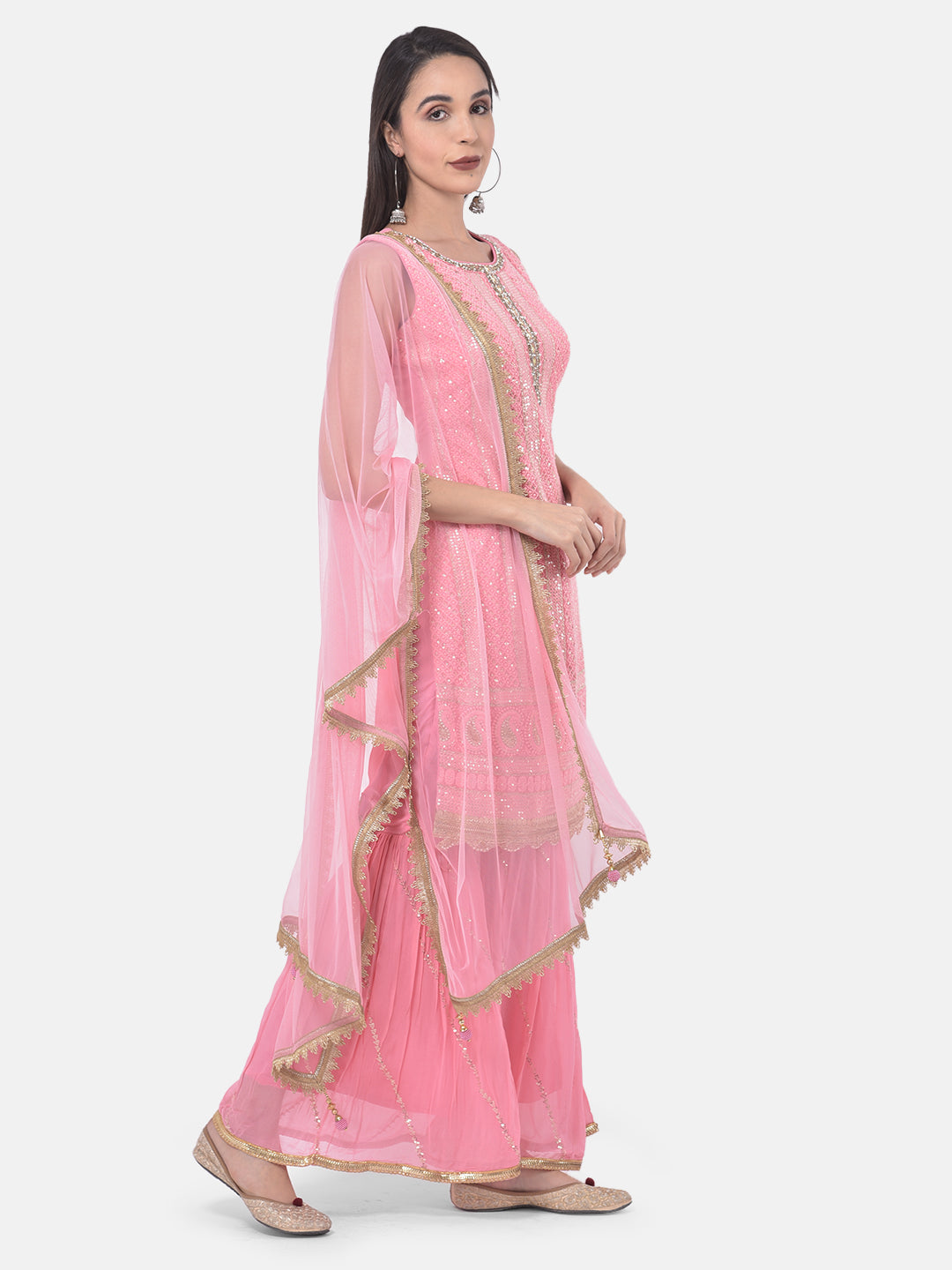 Neerus Pink Color Georgette Fabric Suit-Gharara