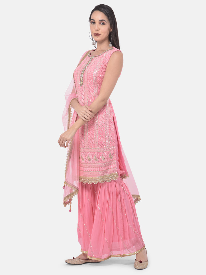 Neerus Pink Color Georgette Fabric Suit-Gharara