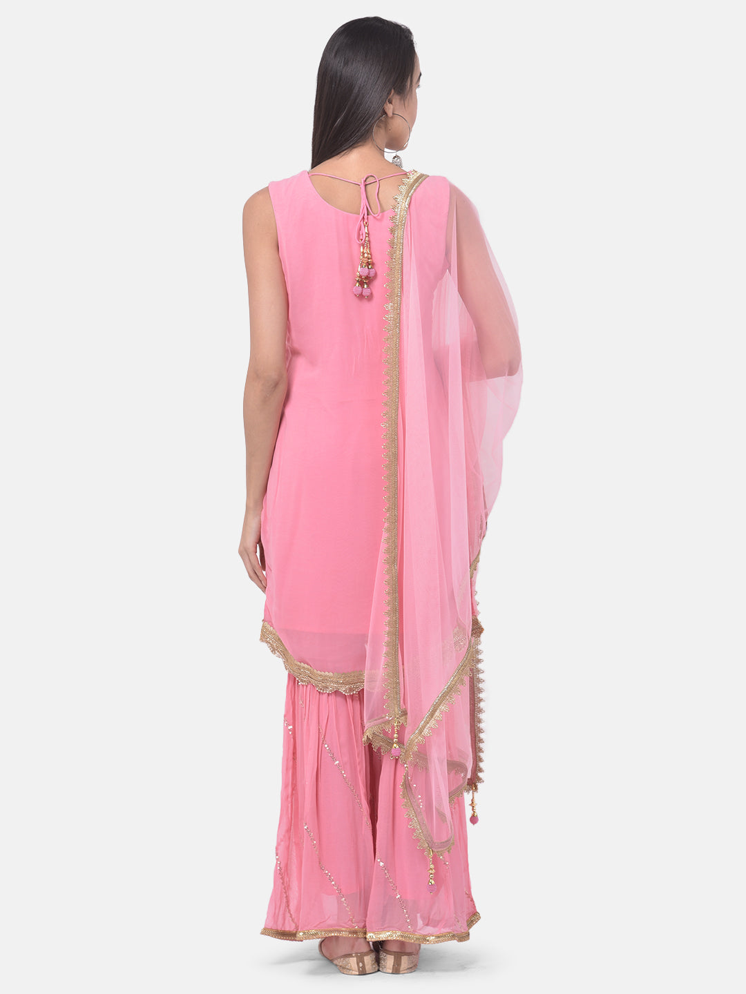 Neerus Pink Color Georgette Fabric Suit-Gharara