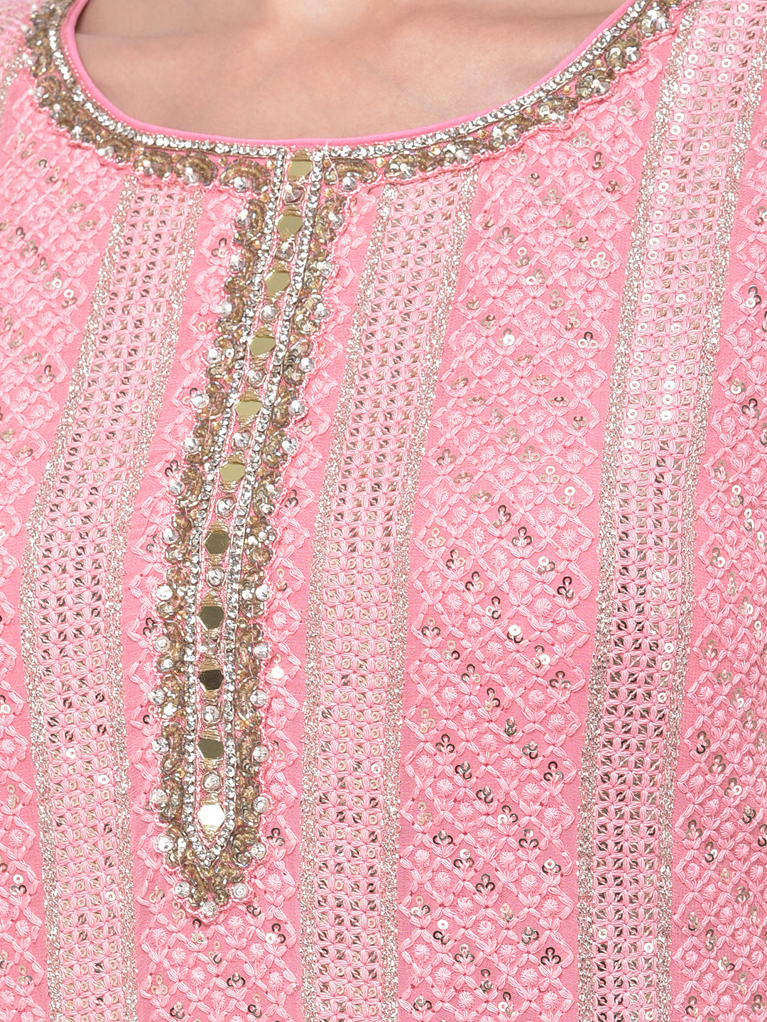 Neerus Pink Color Georgette Fabric Suit-Gharara