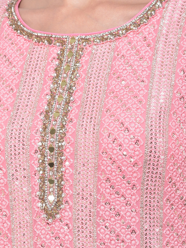 Neerus Pink Color Georgette Fabric Suit-Gharara