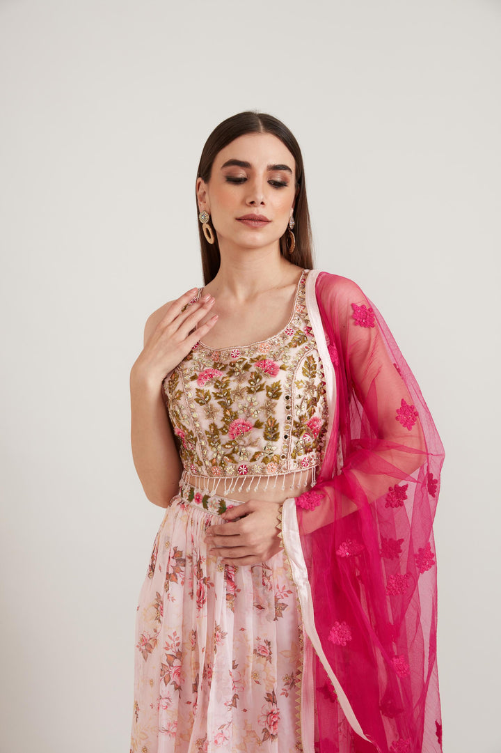 Neerus Baby Pink Color Organza Fabric Ghagra Set