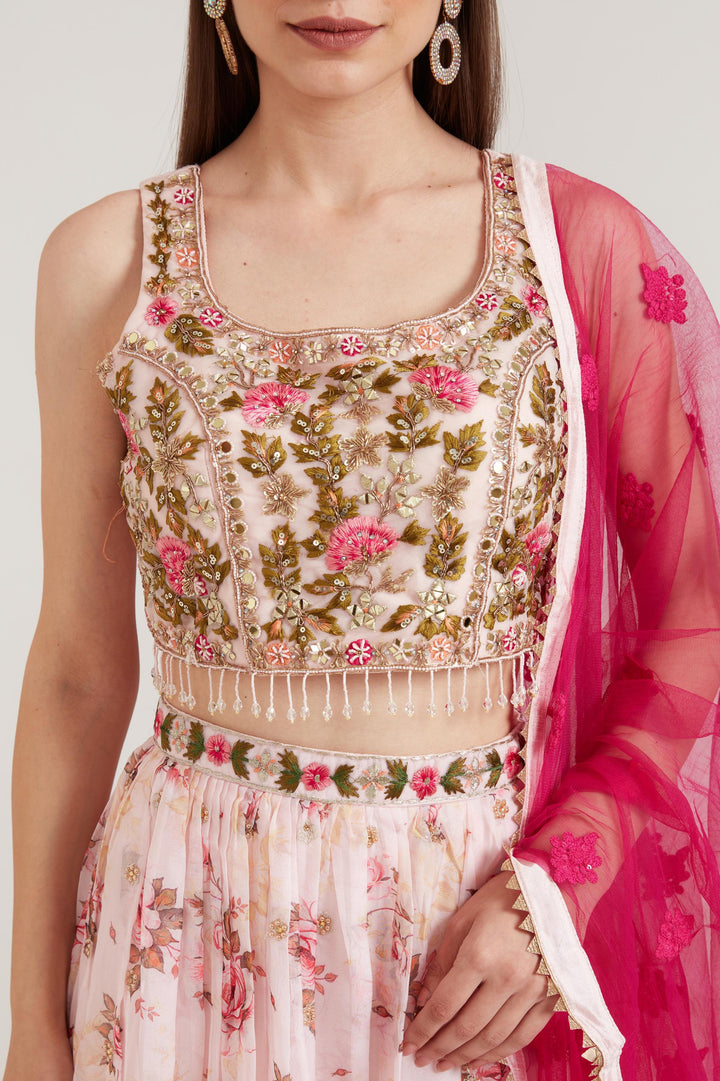 Neerus Baby Pink Color Organza Fabric Ghagra Set