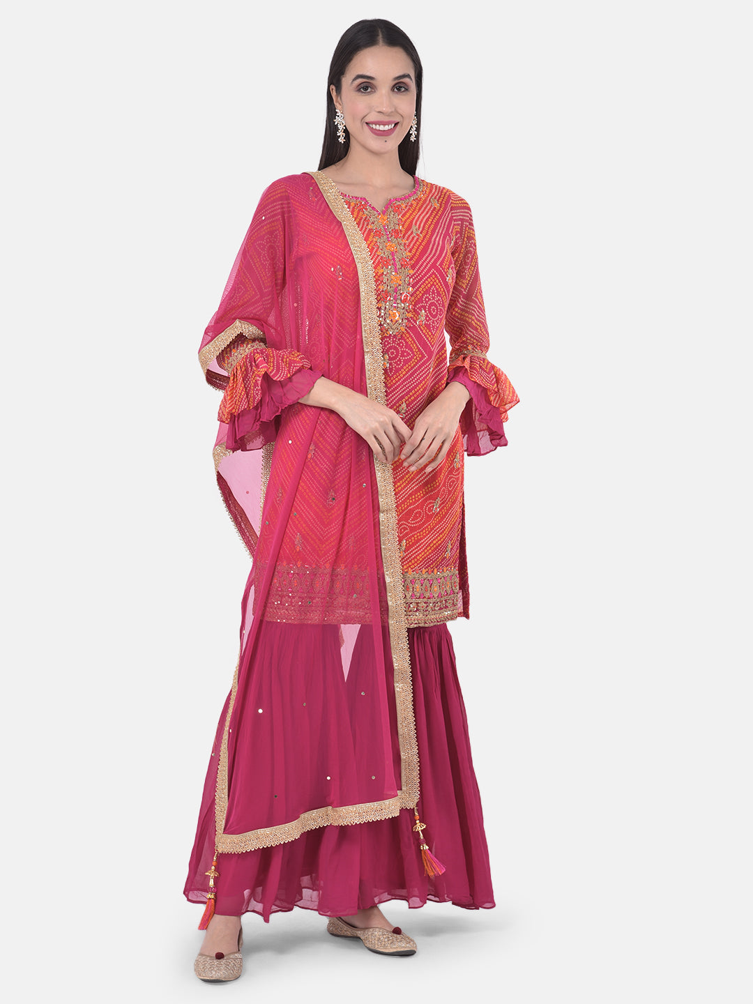 Neerus Pink Bandhani Printed Sharara Set - detail view 6