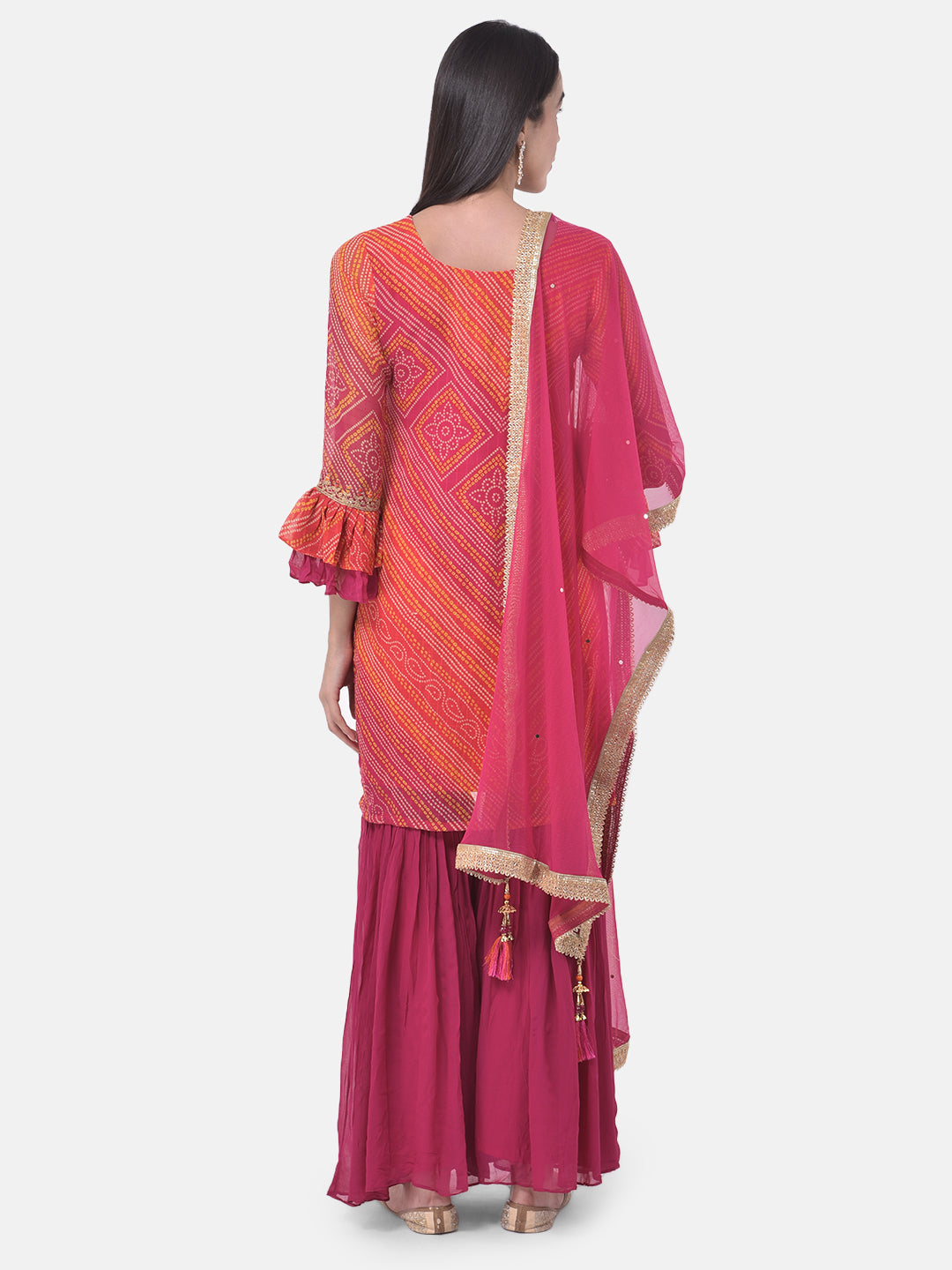 Neerus Pink Bandhani Printed Sharara Set - side view