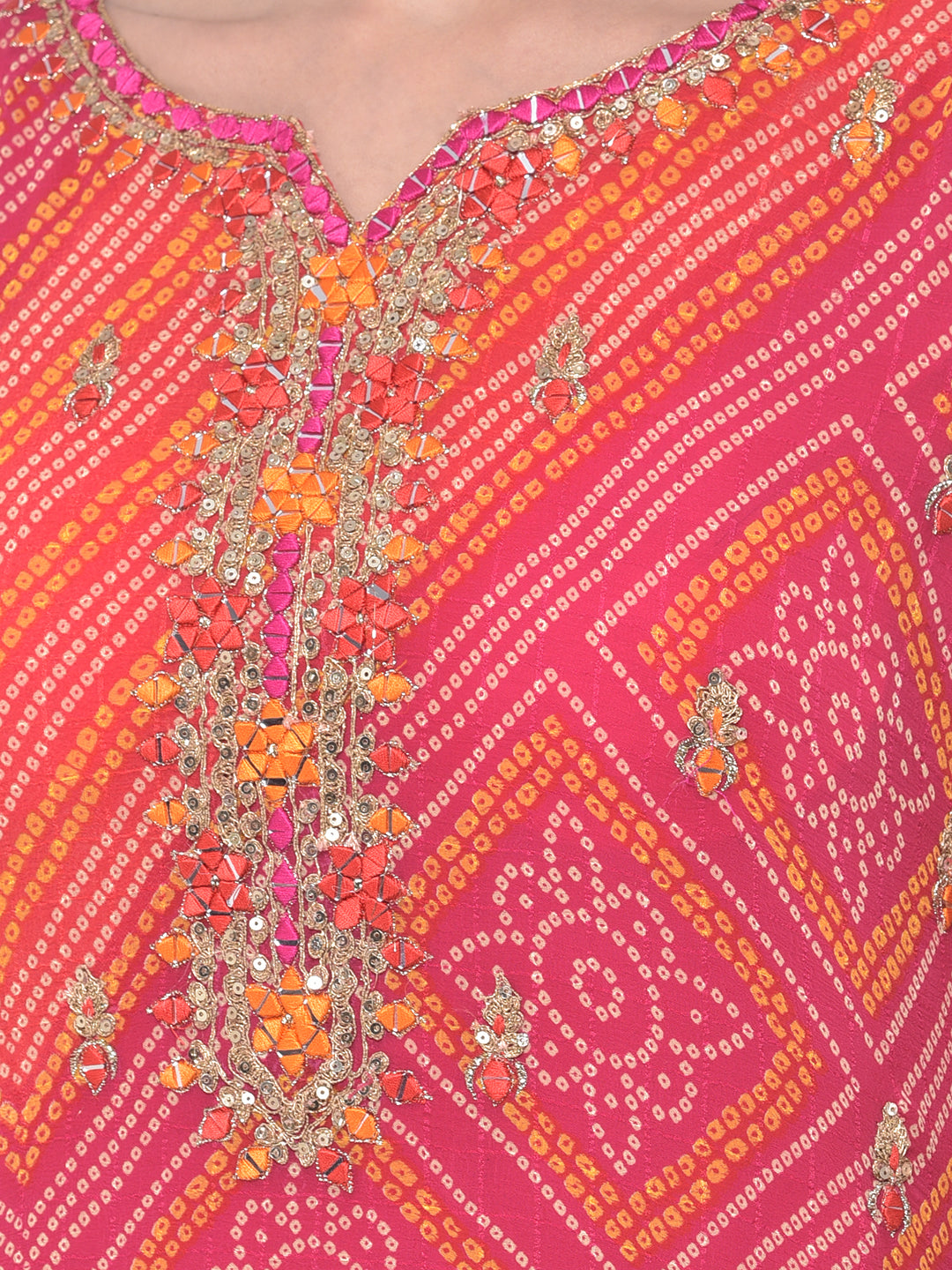 Neerus Pink Bandhani Printed Sharara Set - detail view 1