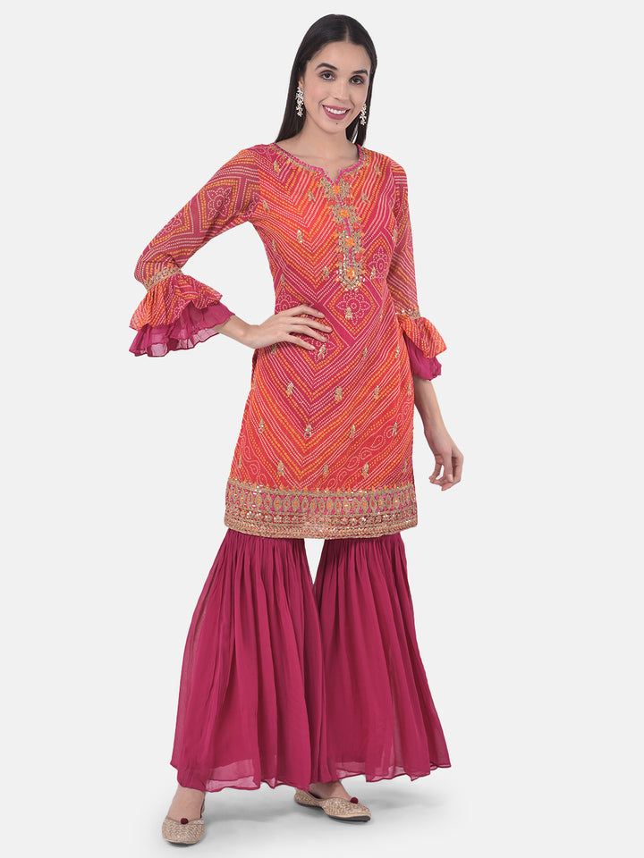 Neerus Pink Bandhani Printed Sharara Set - detail view 5
