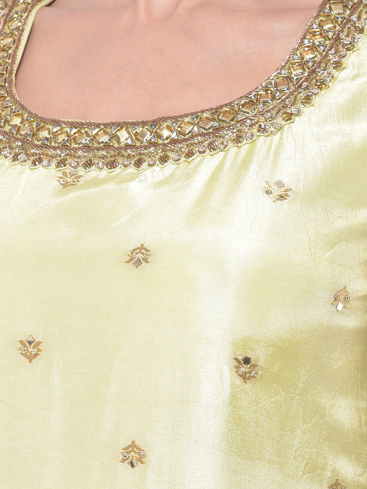 Neerus Green Zari Kurta With Sharara & Dupatta