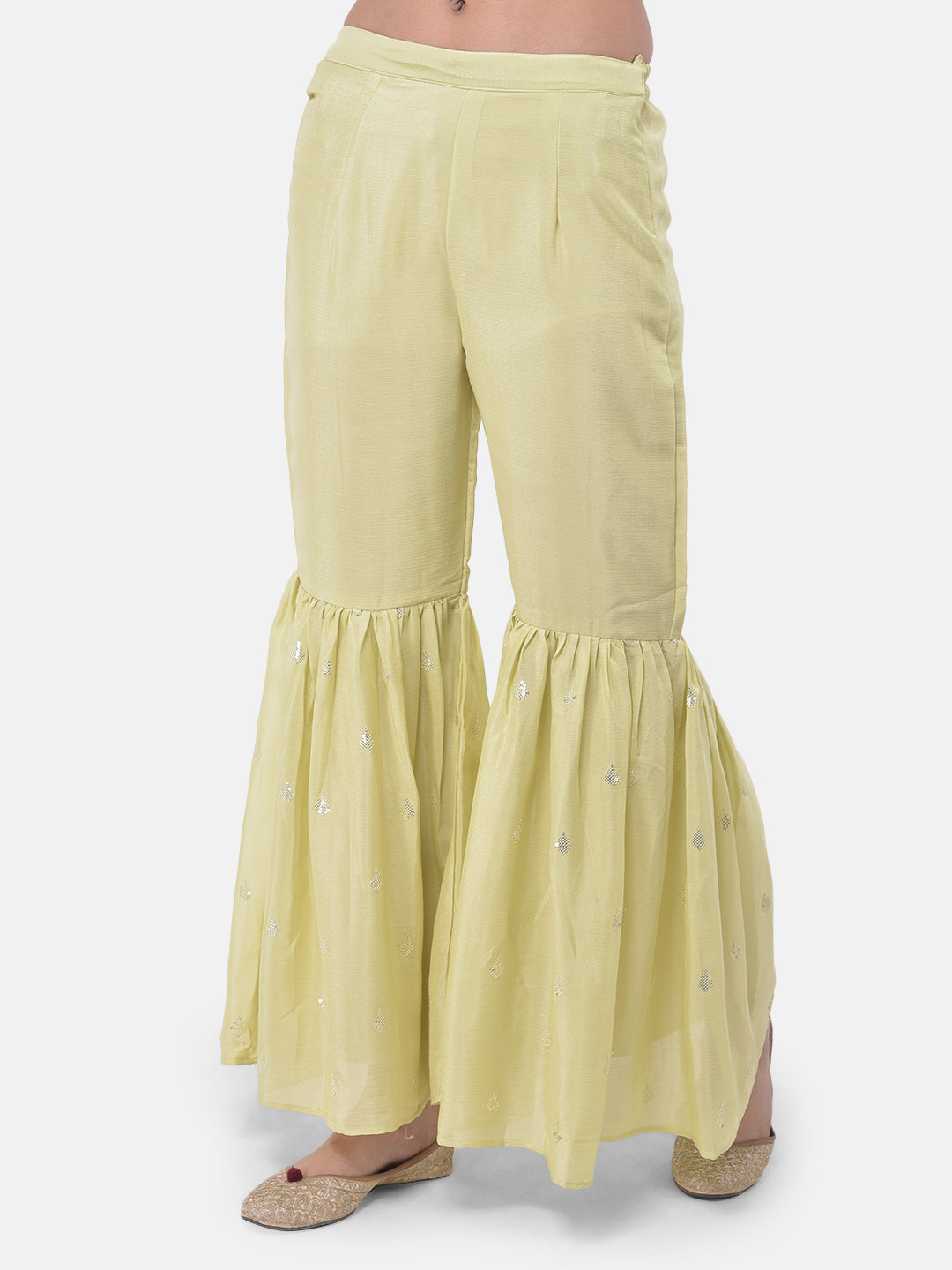 Neerus Green Zari Kurta With Sharara & Dupatta