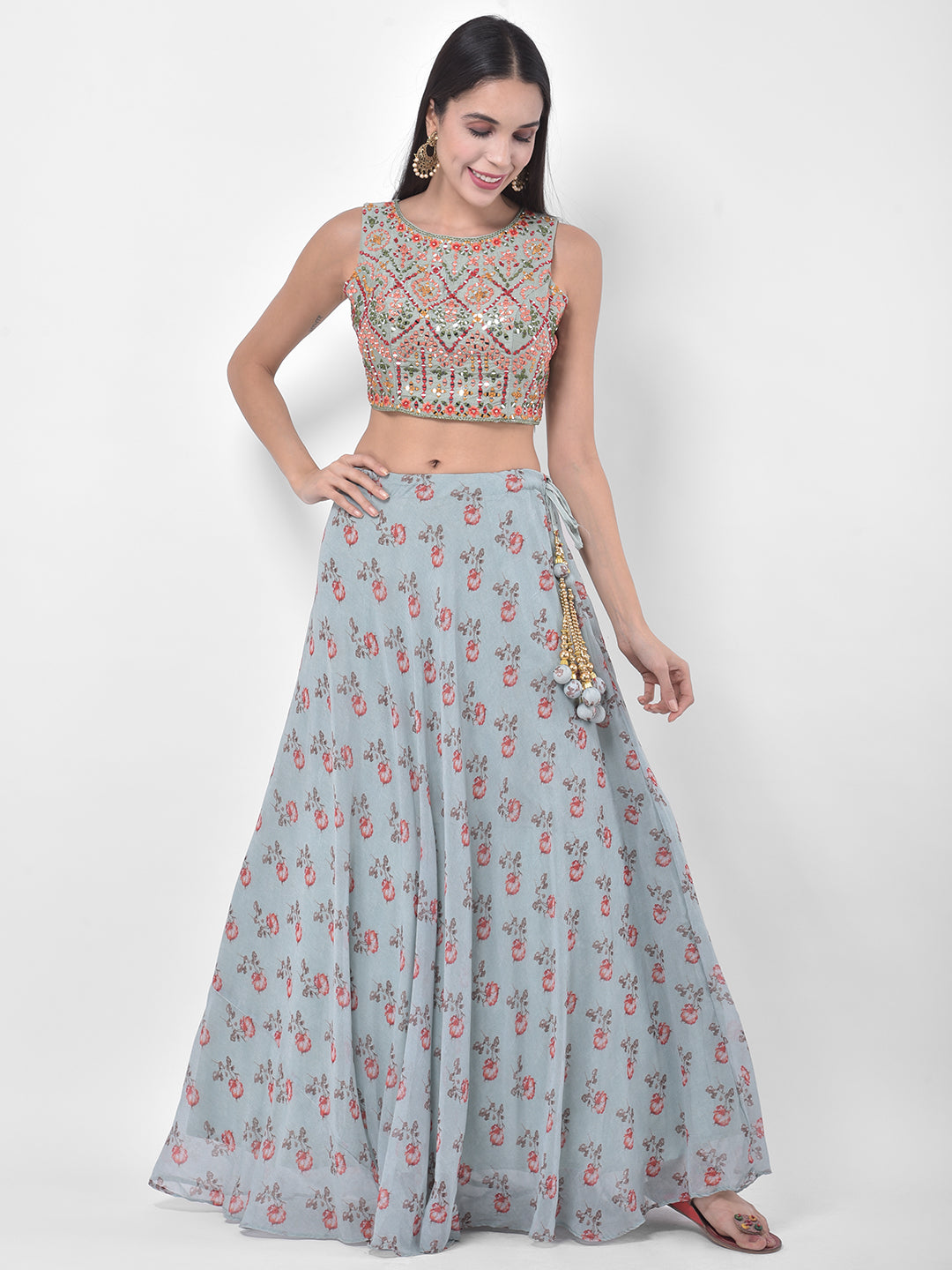 Neerus Green Georgette Embellished Lehenga Set - detail view 5