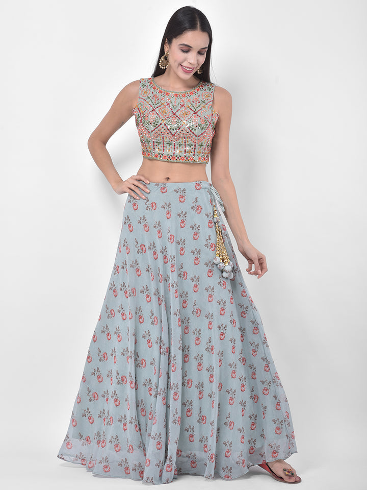 Neerus Green Georgette Embellished Lehenga Set - detail view 5