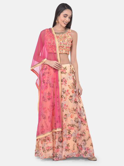 Neeru's Peach Embroidered Lehenga Set
