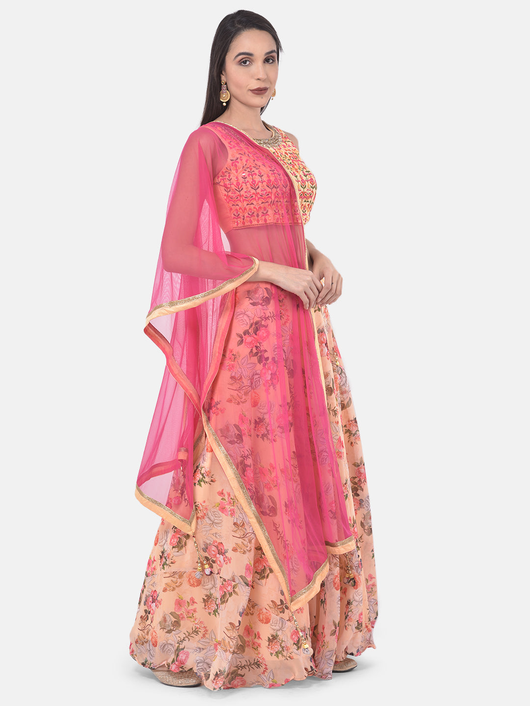Neerus Orange embroidered flared lehenga set - front view