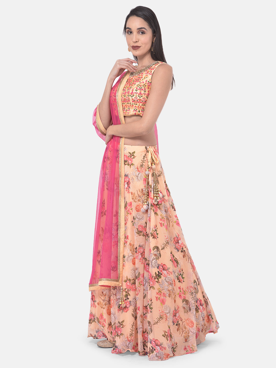 Neerus Orange embroidered flared lehenga set - back view