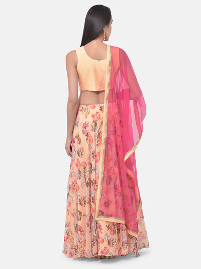 Neeru's Peach Embroidered Lehenga Set