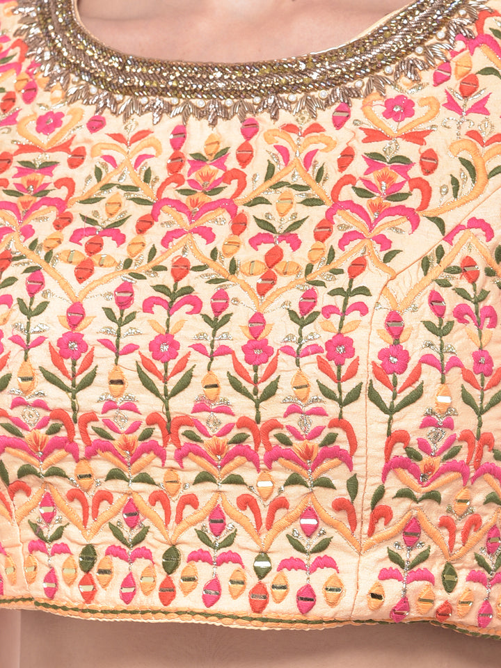 Neerus Orange embroidered flared lehenga set - detail view 1