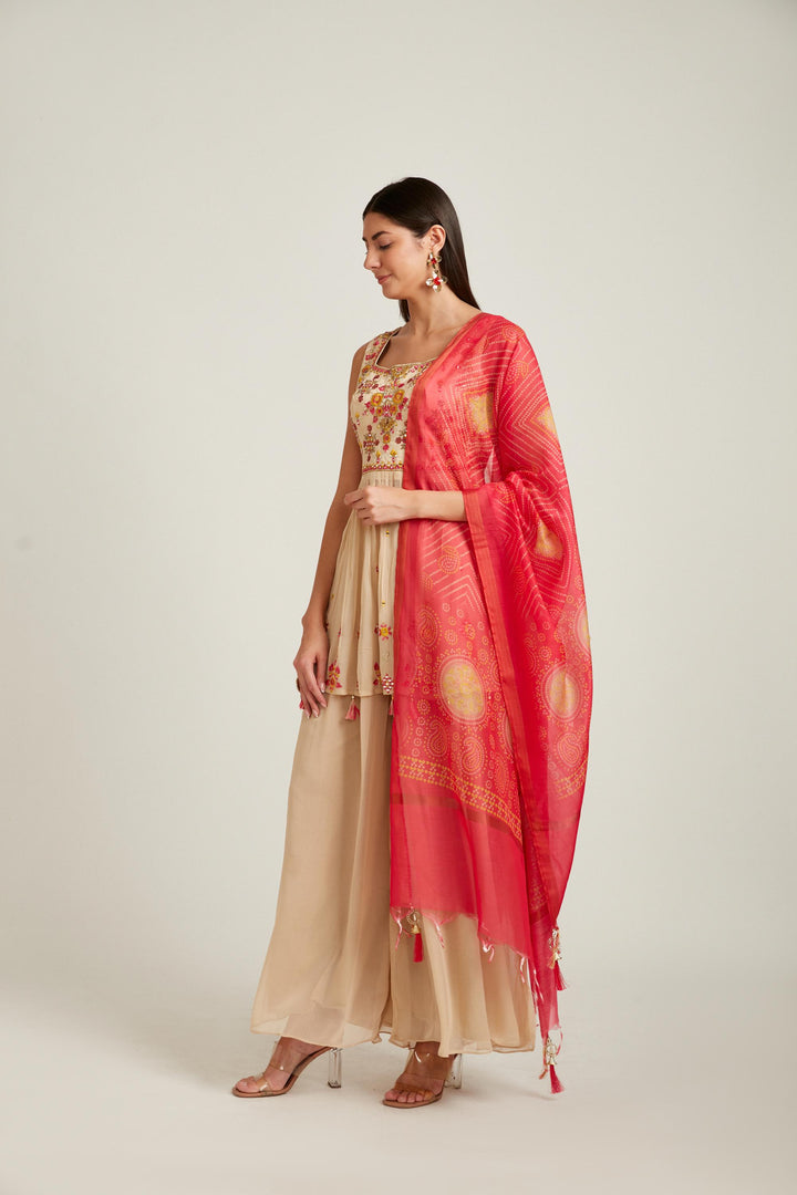 Neerus Beige Color Georgette Fabric Salwar Kameez