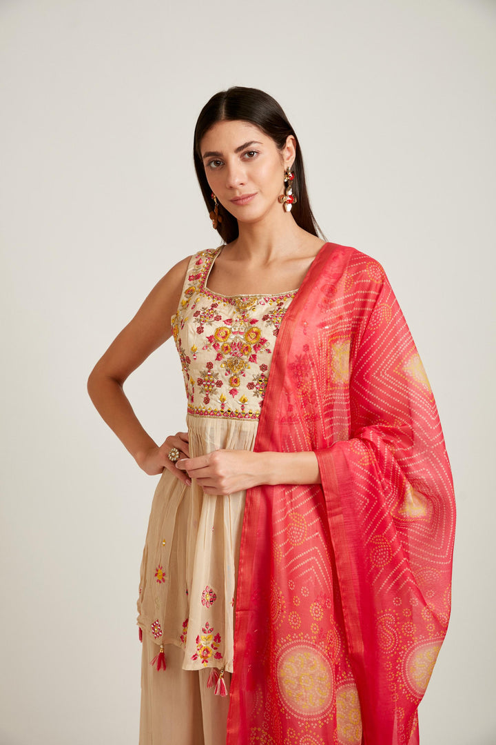 Neerus Beige Color Georgette Fabric Salwar Kameez