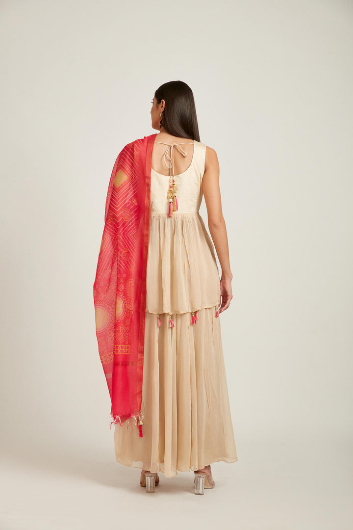 Neerus Beige Color Georgette Fabric Salwar Kameez