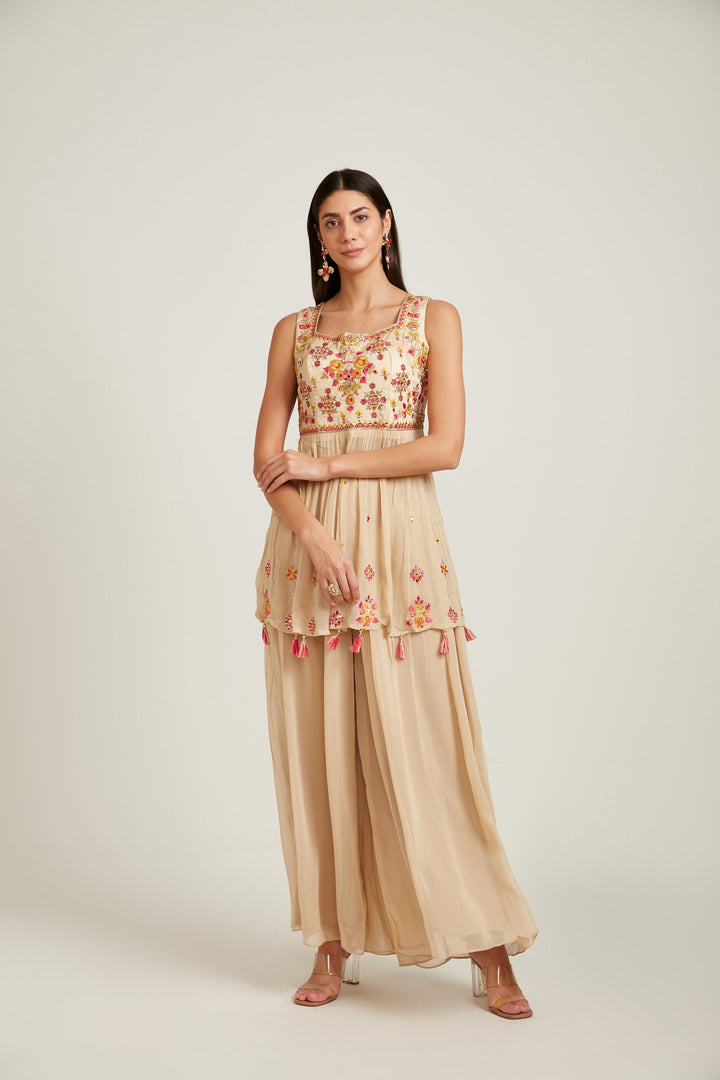 Neerus Beige Color Georgette Fabric Salwar Kameez