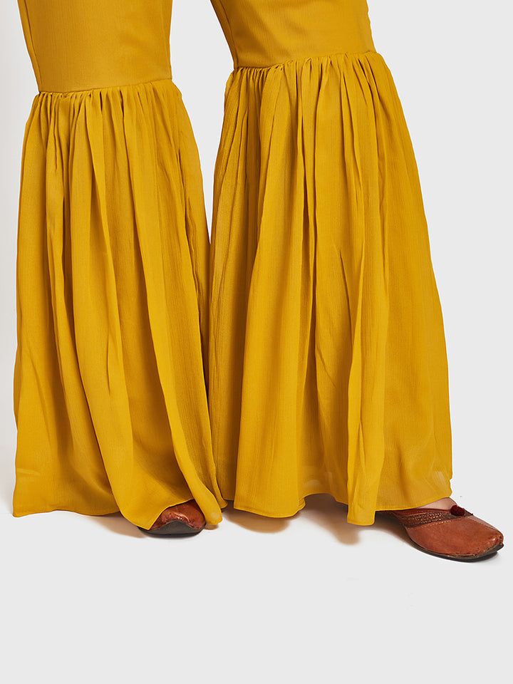 Neerus Yellow Embellished Kurta With Sharara & Dupatta