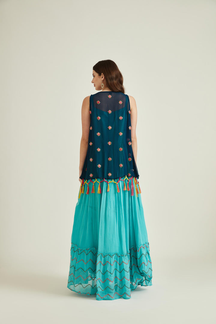 Neerus Sea Green Colour Georgette Fabric Gown