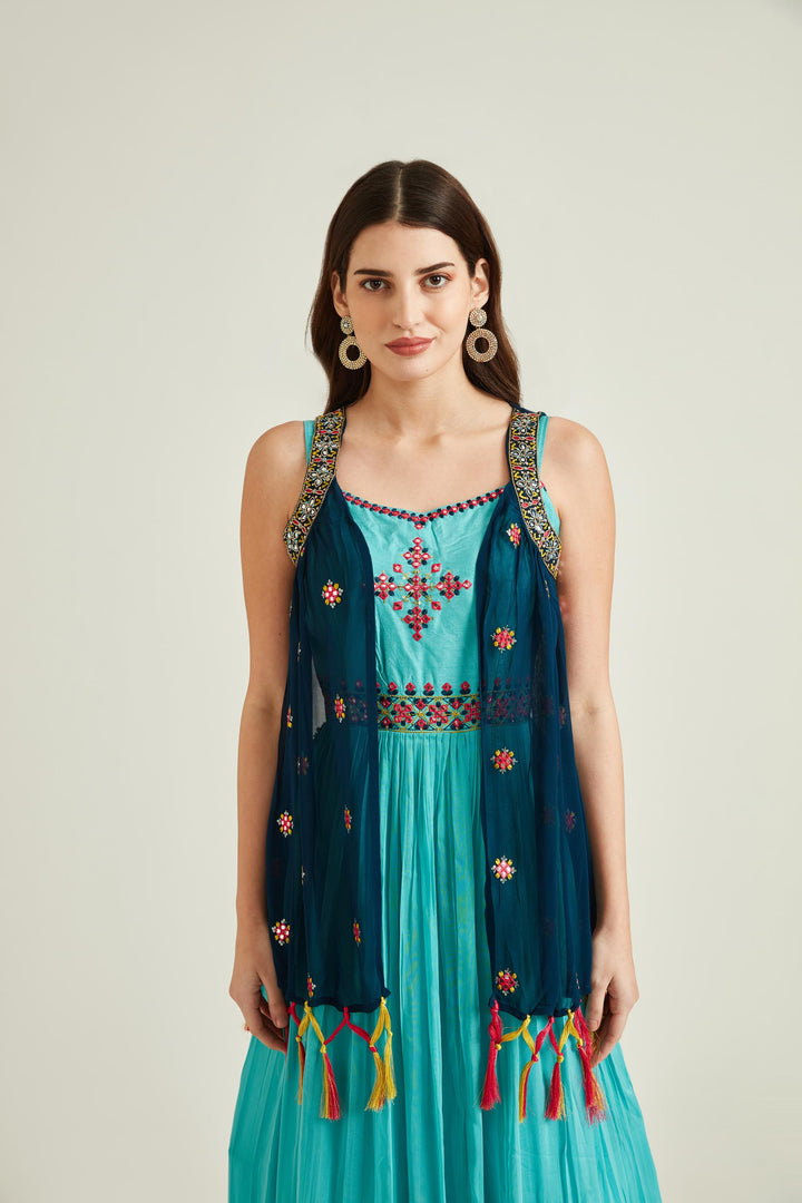 Neerus Sea Green Colour Georgette Fabric Gown