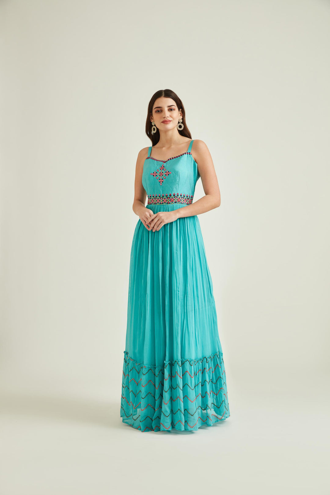 Neerus Sea Green Colour Georgette Fabric Gown