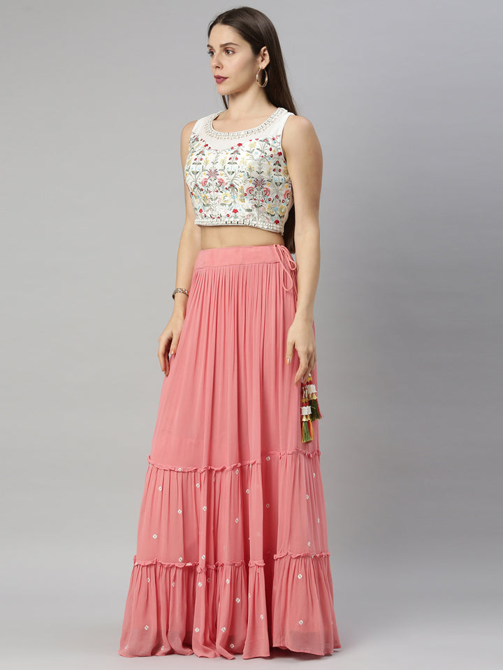 Neerus Tomato Color Georgette Fabric Ghagra Set