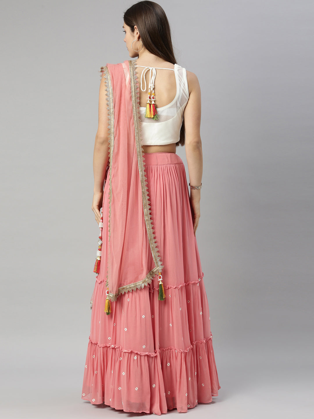 Neerus Tomato Color Georgette Fabric Ghagra Set