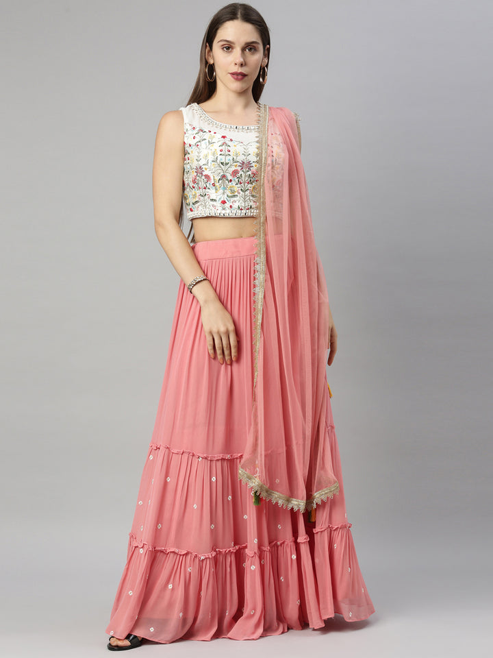 Neerus Tomato Color Georgette Fabric Ghagra Set