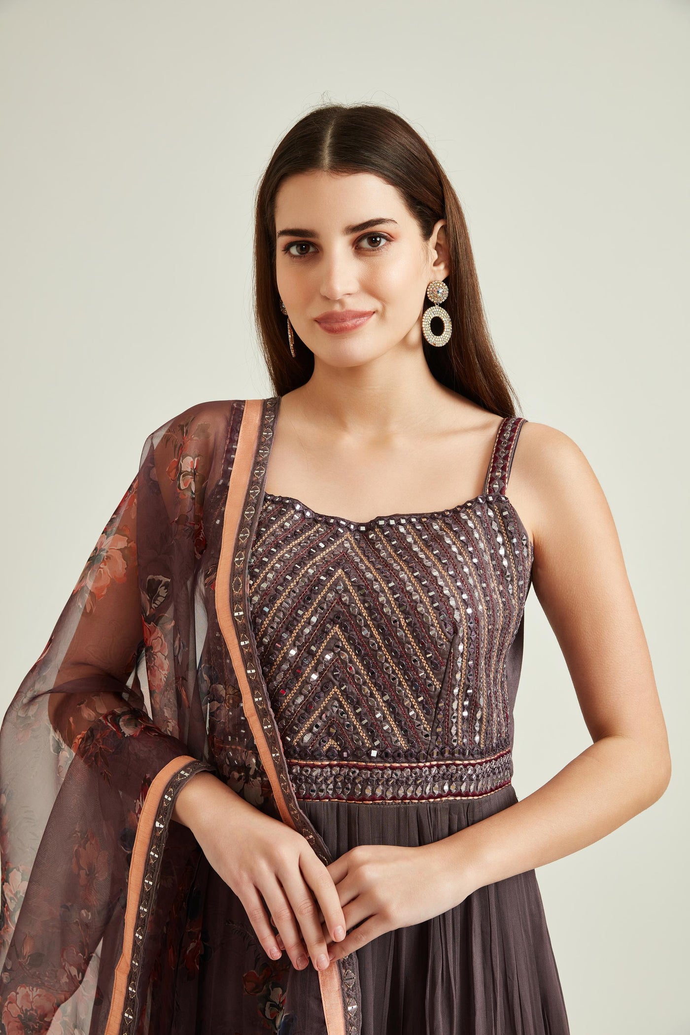 Buy ILYANA Coffee Brown Colour Silk Embrodery Gown With Langies And Dupatta  M Size Online at Best Prices in India - JioMart.