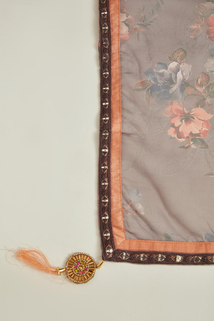 Neerus Brown georgette mirror work tiered gown - detail view 3