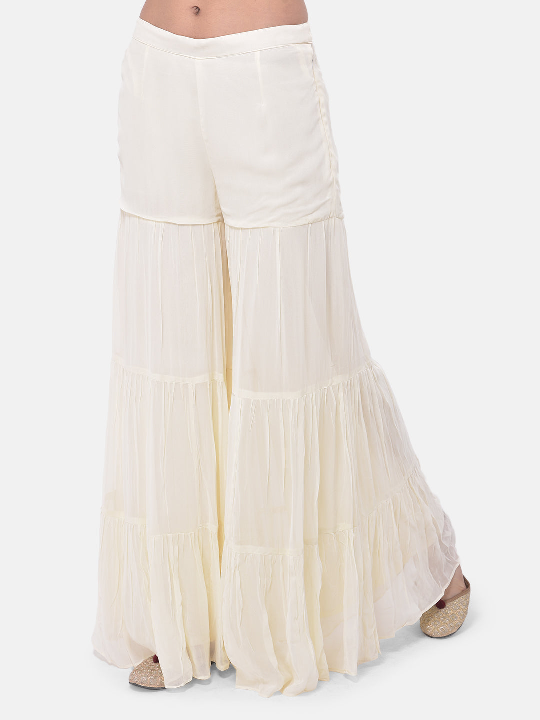 Neerus White & Maroon Embroidered Kurta With Sharara & Dupatta