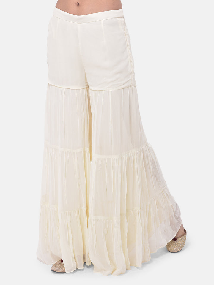 Neerus White & Maroon Embroidered Kurta With Sharara & Dupatta