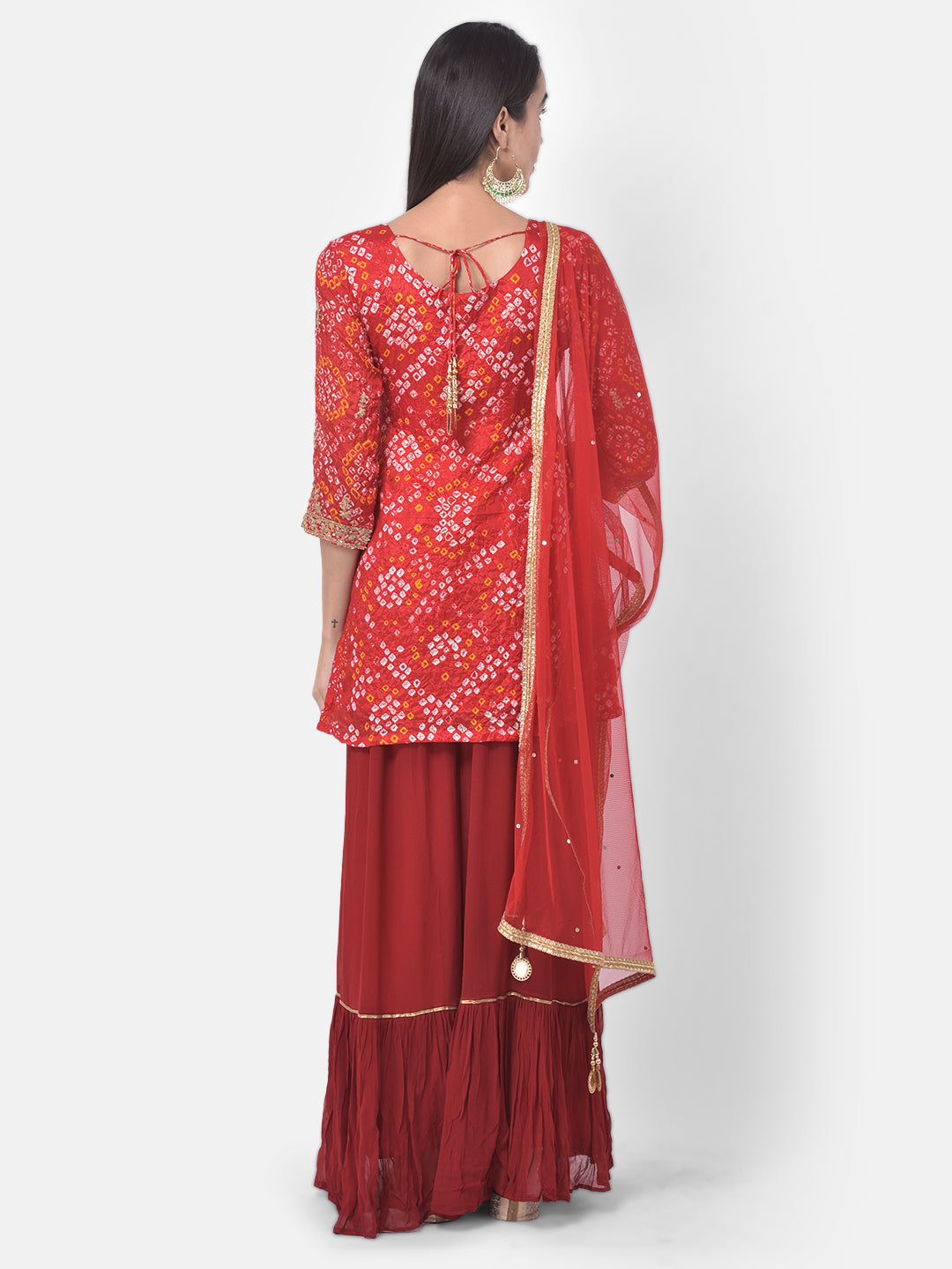 Neerus Red embellished zari kurta sharara set - side view