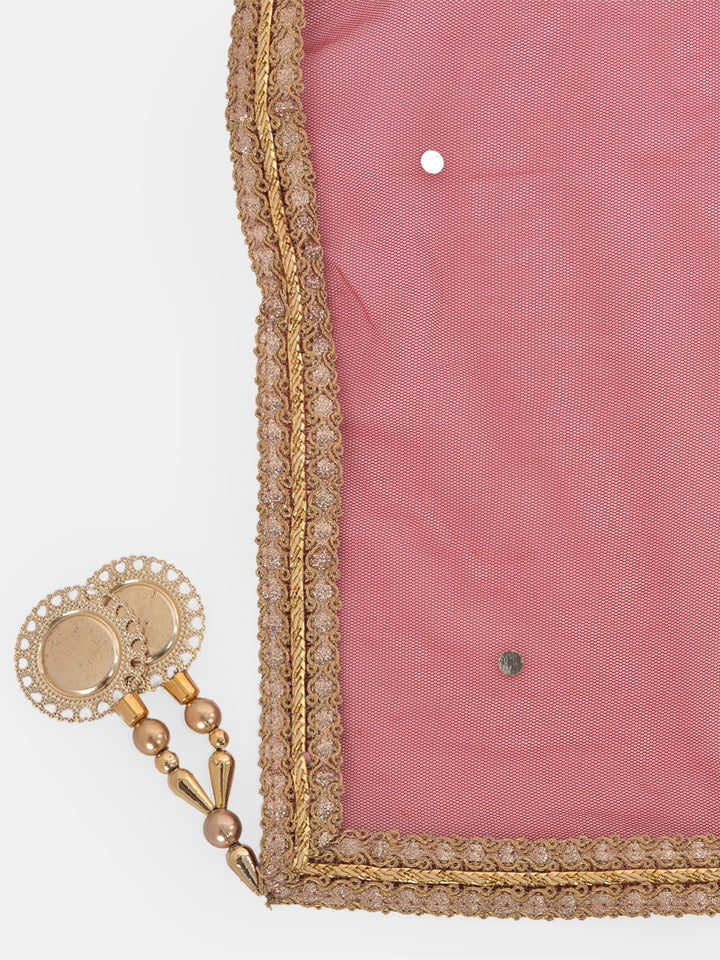 Neerus Red embellished zari kurta sharara set - detail view 2